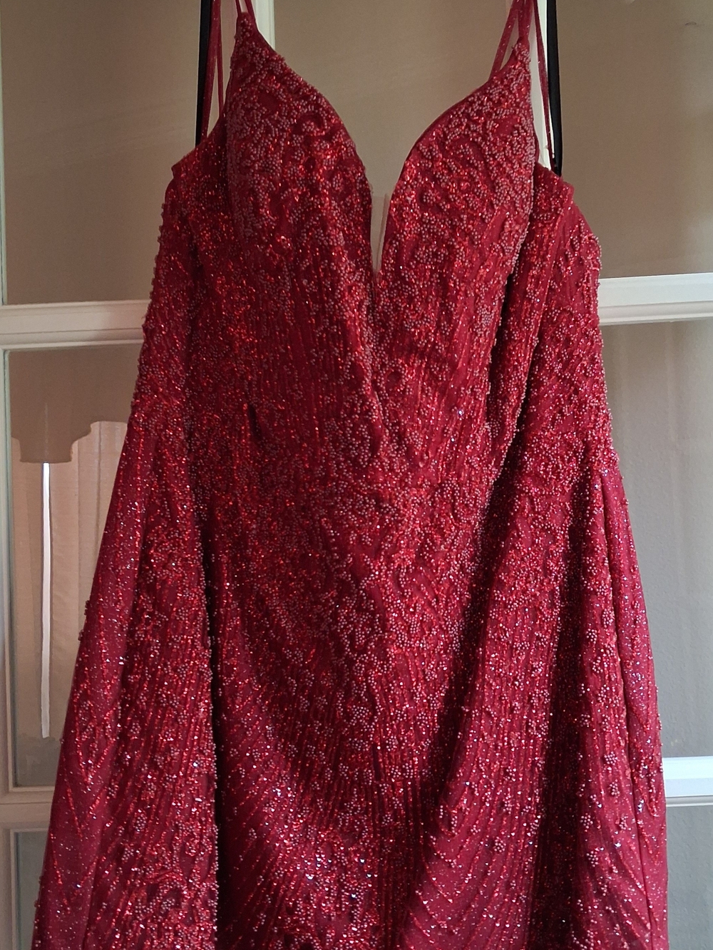 Red Sparkle Plunge Neck Dress